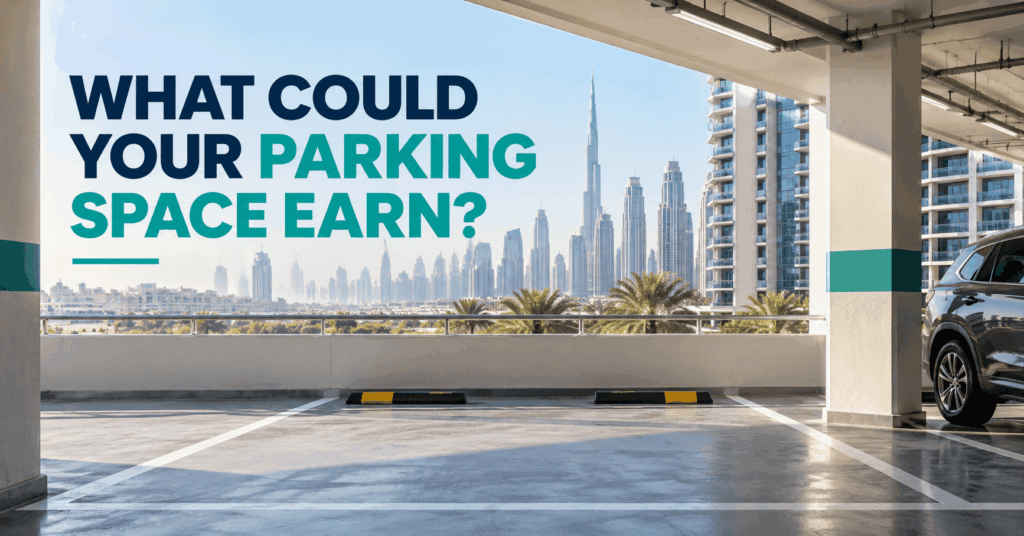 Parking space rental income Dubai guide showing an unused parking bay and potential earnings calculations